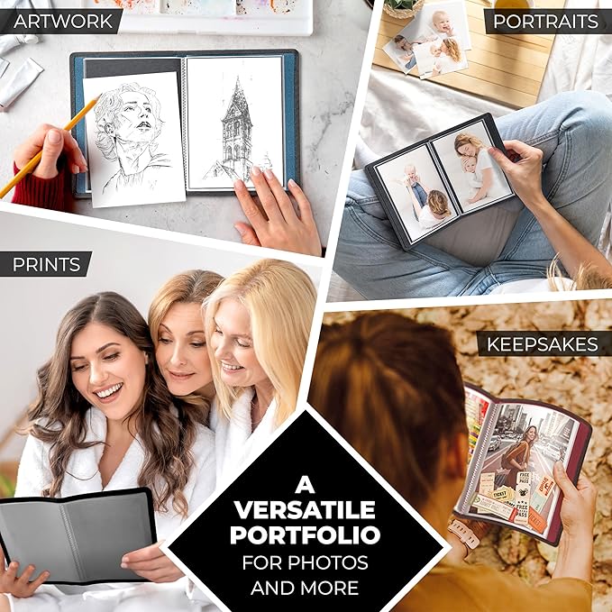 Dunwell Small Photo Album 4x6 (2-Pack, Blue), Mounting Paper, 4 x 6 Photo & Art Portfolio Presentation Book, 24 Pockets Display 48 Pages, Professional Mini Picture Book for Artwork, Postcards