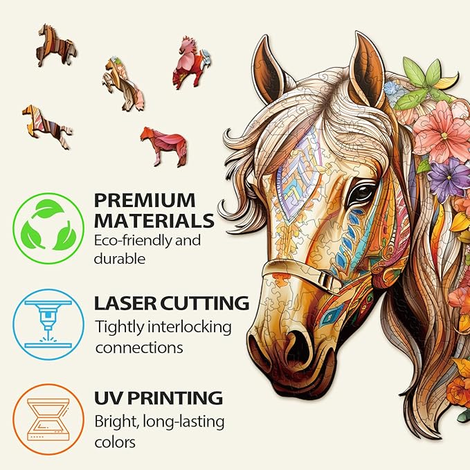 Wooden Puzzles for Adults, Wooden Horse Puzzles, 270 Pieces Puzzles for Adults, Birthday Gifts for Puzzle Lover, Family Puzzle Game (L-13.4 * 13in)