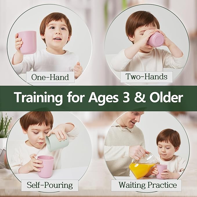 SUGARCANE Kids Cup 10 oz - 5 Pack, USDA & LFGB Certified Toddler Cup - BPA Free - Dishwasher Safe, Reusable, Unbreakable - Gray Pink