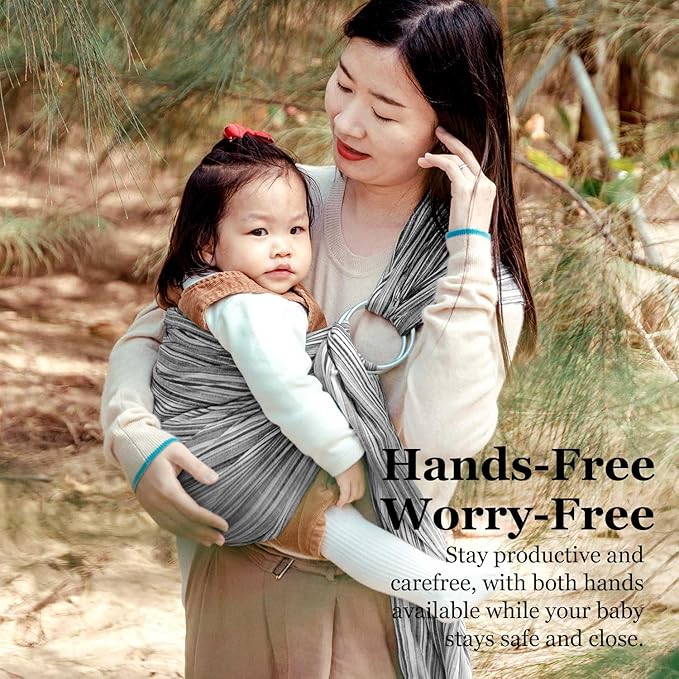 Ring Sling Baby Carrier, Soft Cotton Baby Sling Carrier Newborn to Toddler, Baby Wrap Carrier for Plus Size Parents, Perfect Shower Gift, Rock