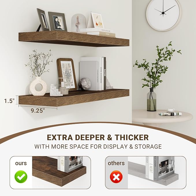 Acovy 32 Inch Floating Shelves, 3D Textured Wood Grain, Wooden Shelves - Image 5