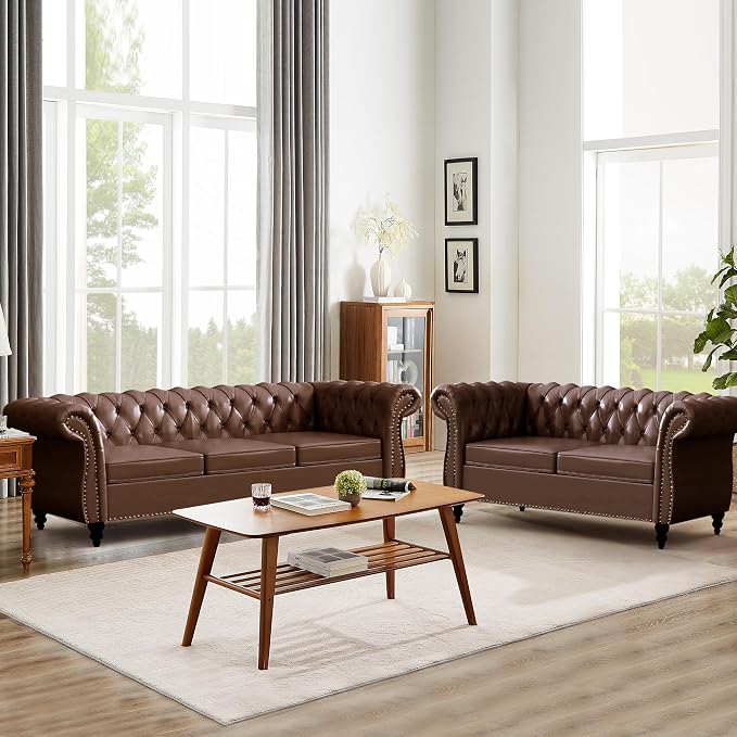 QHITTY 2 Piece Living Room Set, Sectional Chesterfield Sofa Chair Contemporary - Image 7