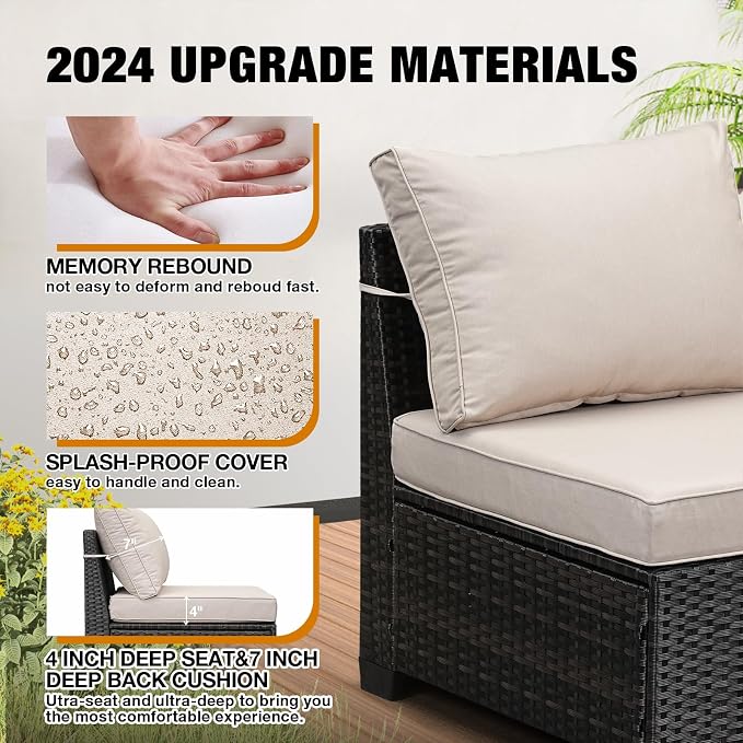JOYURE 7 Pieces Patio Furniture Set All-Weather Outdoor Wicker Sectional - Image 4
