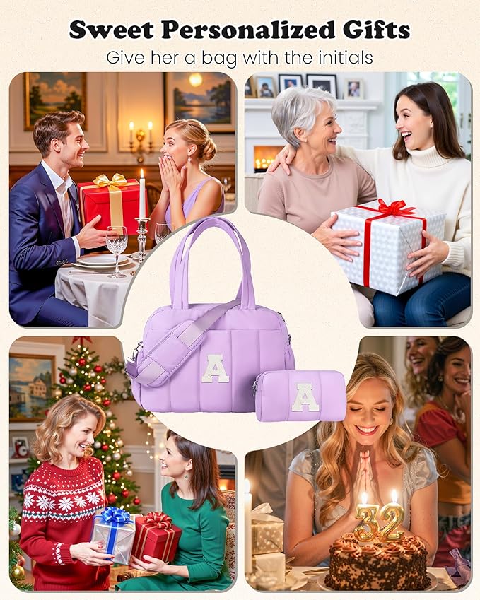 Birthday Gifts for 8 9 10 11 12 13 14 Year Old Girls-Initial Duffle Bag, Carry On Bags for Women，Overnight Bag with Wet Pocket，Lightweight Travel Bags Personalized Gym Tote with Makeup Pouch