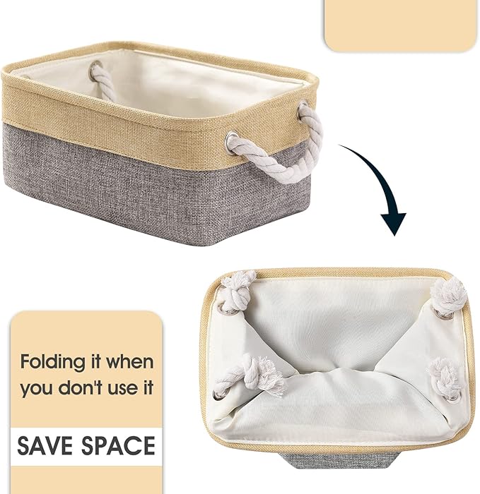 TcaFmac Organization and Storage Bins for Shelves - Small 6 Pack 12x8x5.2 inch Collapsible Storage Basket for Organizing, Fabric Storage Cubes for Gifts Empty for Toy Books (Gold & Grey)
