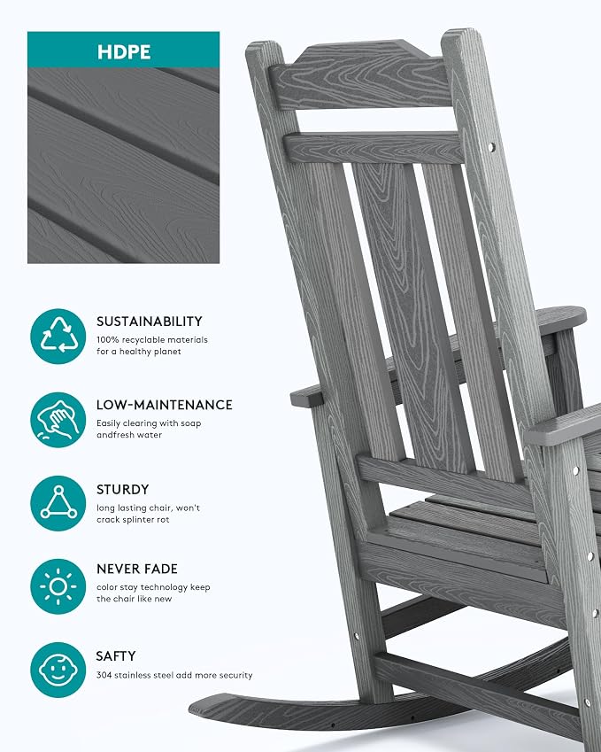 SERWALL Oversized Outdoor Rocking Chair Set of 2, All Weather Patio Rocking - Image 6
