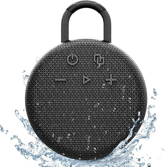 MusiBaby Mini Bluetooth Speaker – Bluetooth 5.3 with 6956C Chipset, IPX7 Waterproof, Rubberized Shell, Clip-On Lanyard, Ultra-Portable for Shower, Pool, Teens, Backpack, Gifts (Black)