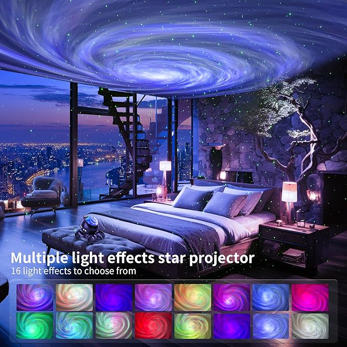 ENOKIK Galaxy Projector, Star Aurora Projector Built-in Bluetooth Speaker, Night Light for Kids Adults, White Noise Light for Home Decor/Relaxation/Party/Music/Gift (Black)