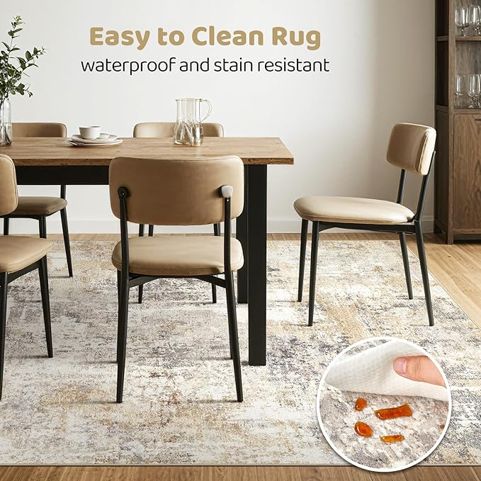7x9 Area Rug Living Room: Machine Washable Large Abstract Modern Soft Rugs Stain Resistant Indoor Floor Non Slip Accent Carpet for Bedroom Nursery Playroom Office Dining Room Dorm Home- Gray Gold