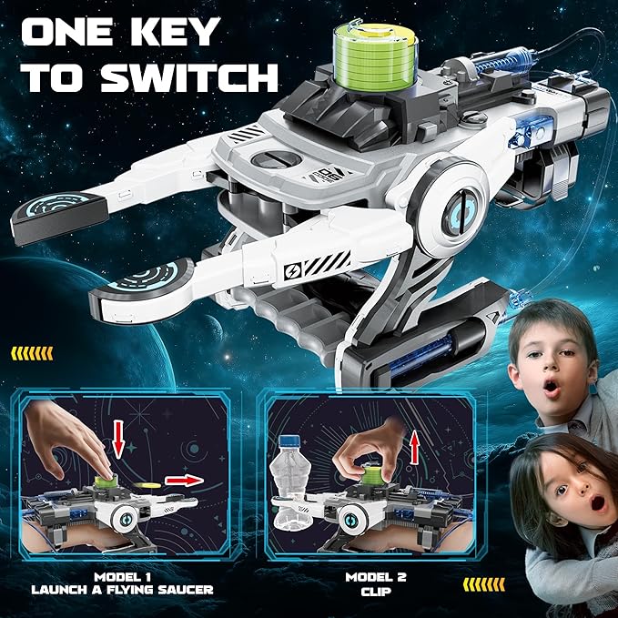 SMIESSKIDDO Hydraulic Robotic Arm - 106 Pcs Dual-Mode STEM Toy for Kids 8-12, Build & Launch Flying Disc | No Batteries, Safe Engineering Science Kit, Model Kits Gift for Boys & Girls 9 10 11