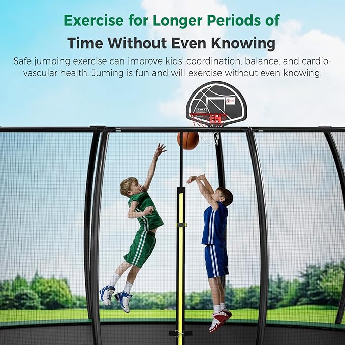 Tatub Large Trampolines Outdoor 10 12 14 15 16FT for Kids and Adults,Outdoor Recreational Pumpkin Trampolines with Curved Poles and Safety Enclosure Net, Basketball Hoop, Ladder