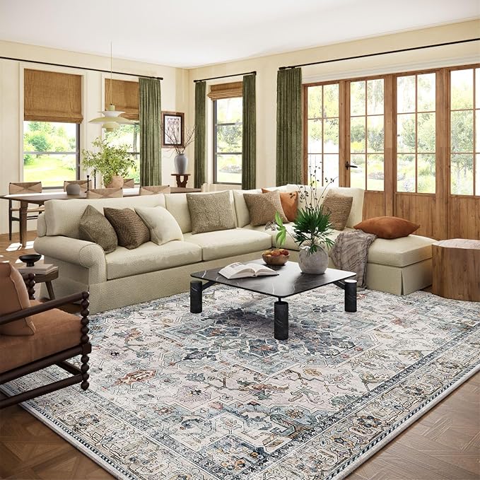 8x10 Area Rugs for Living Room: Washable Bedroom Rug Boho Vintage Rugs Stain Resistant Non Slip Low Pile Soft Lightweight Carpet for Kitchen Dining Room Farmhouse Nursery Kids Room Home Office