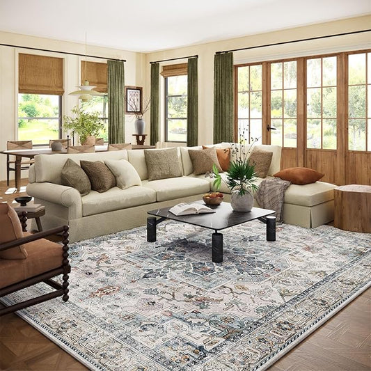 8x10 Area Rugs for Living Room: Washable Bedroom Rug Boho Vintage Rugs Stain Resistant Non Slip Low Pile Soft Lightweight Carpet for Kitchen Dining Room Farmhouse Nursery Kids Room Home Office