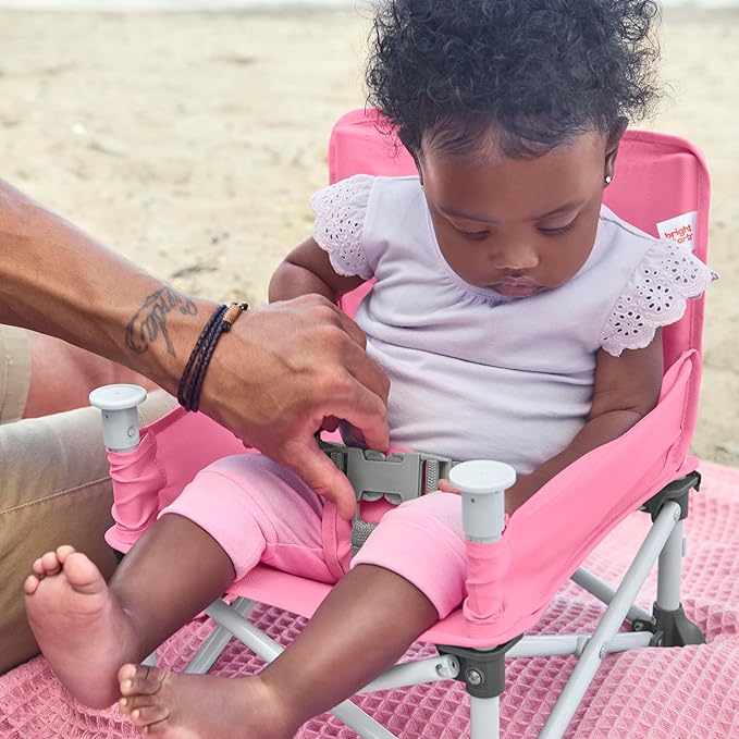 Bright Starts Pop 'N Sit Portable Booster, Indoor/Outdoor Use, Floor Seat with Feeding Tray, Pink, 6 Mos - 3 Yrs