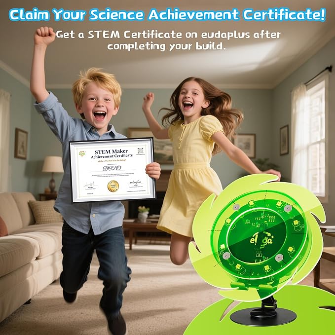 STEM DIY Toys Hand Assembly Electronic Spin The Wheel | Science Craft Kit for Kids Ages 8-9-10-11-12-13-14-15+ Years Old | Educational Gifts for Boys&Girls | Video Guide (Round-Transparent Clear)