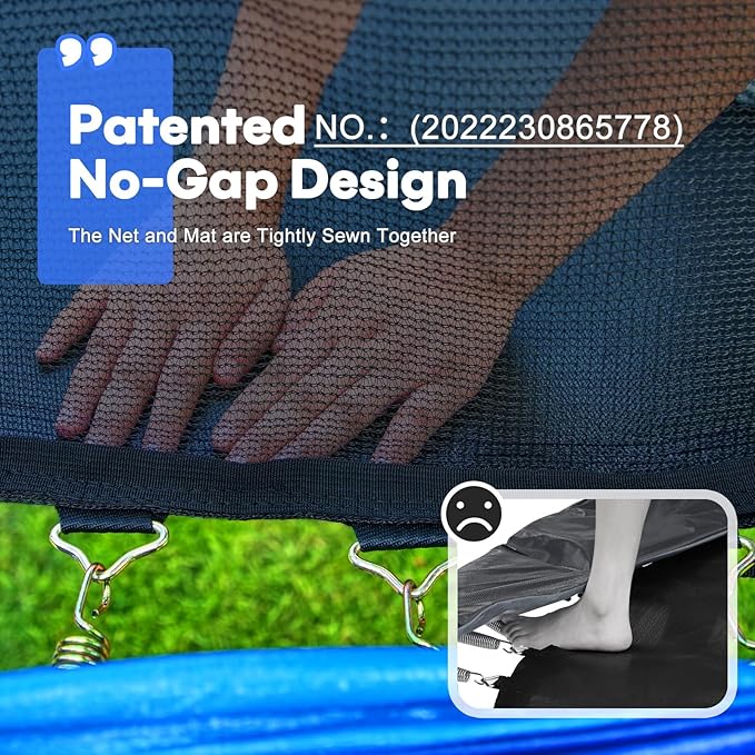 Zupapa 1500LBS Weight Capacity No-Gap Design 16 15 14 12 10FT Trampoline for Kids with Safety Enclosure Net Outdoor Backyards Trampolines with Non-Slip Ladder for Children Adults Family