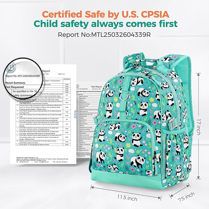 Choco Mocha Cheetah Backpack for Girls, Elementary School Backpack for Girls Ages 6-8 Kids Kindergarten Backpack Bookbag 17 Inch with Chest Strap, Green