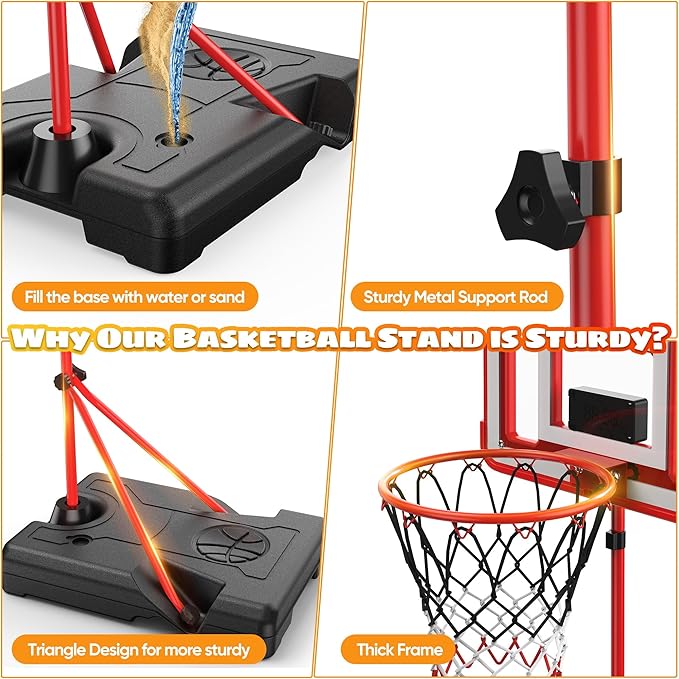 Kids Indoor Basketball Hoop with Scoreboard & Timer,Toddler Adjustable Height Basketball Goal Toy for Outdoor Backyard,Sports Game Play