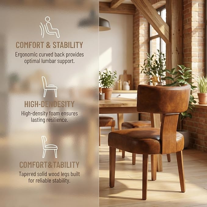 HNY Mid Century Modern Dining Chairs Set of 2, Farmhouse PU Leather Upholstered - Image 4