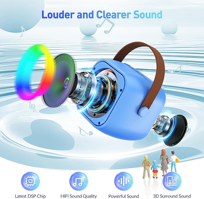 Mini Karaoke Machine for Kids Adults: Portable Bluetooth Karaoke Speaker with 2 Wireless Microphones, Karaoke Gifts for Girls Boys Ages 4-12+ Years Old Christmas Birthday Home Party(Navy Blue)