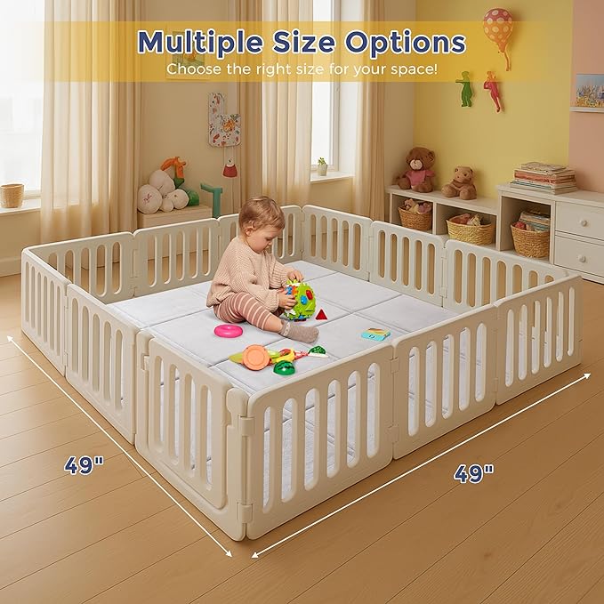 MAXYOYO 1.2" Thick Baby Play Mat for Floor, 49"x 49" Foldable Playpen Mat, Tummy Time Foam Mats Ultra Soft Support, Padded Carpet with Non-Slip Backing for Infant,Kids and Toddler Crawling, Grey