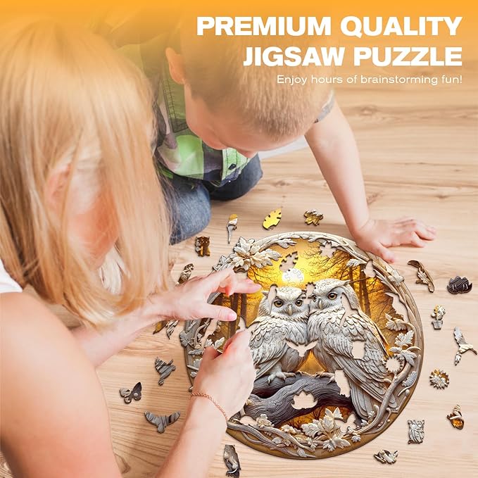 Wooden Puzzles for Adults - Couple Owl Wooden Jigsaw Puzzle - Unique Animal Shaped Wood Puzzles Adult - Creative Birthday Gift Family Game 200pcs