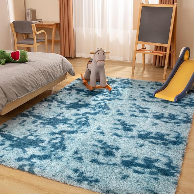 5x7 Area Rug, Luxury Rugs for Living Room, Ultra Soft Rugs for Bedroom, Non-Slip Indoor Carpet for Nursery, Kids Room, Playroom, Home Decor, Tie-Dyed Blue