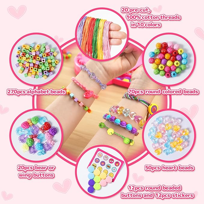P&C Friendship Bracelet Making Kit for Girls Age 8-12 with 422 Beads & 20 Threads - Arts and Crafts for Kids Jewelry Making Kit - Christmas Birthday Gifts - Easy Bracelet Maker