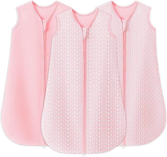 SWEET DOLPHIN Baby Sleep Sack 6-12 Months - 100% Cotton 2-Way Zipper TOG 0.5 Infant Wearable Blanket, Newborn Essentials Toddler 3 Pack Sleeping Sacks - Pink
