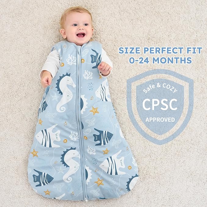Yoofoss Baby Sleep Sack 18-24 Months, TOG 2.5 Baby Wearable Blanket with 2-Way Zipper, 100% Organic Cotton Fabric Winter Newborn Sleeping Sack, Warm Soft Comfy