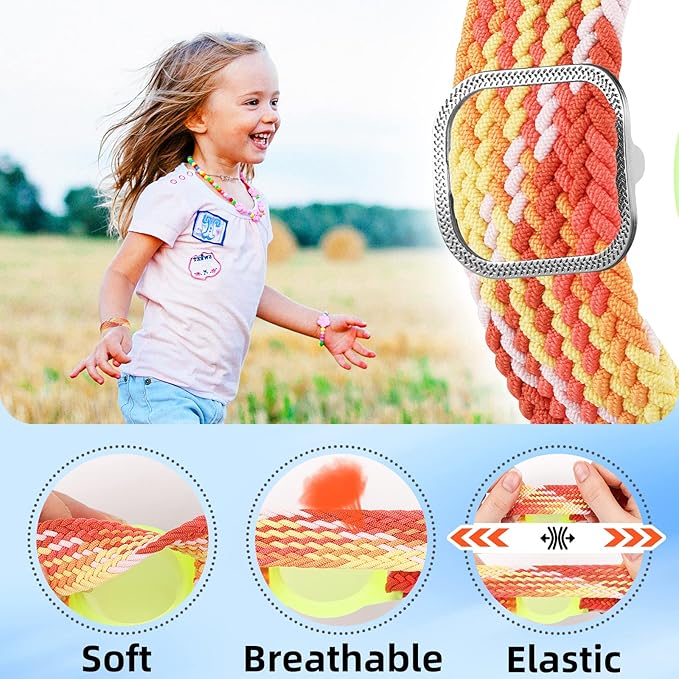 Bracelet for Kids Compatible with AirTag, Nylon Stretch Braided Air Tag Wristband, Protective Case for Airtag GPS Tracker Holder, Adjustable Elastic Watch Band for Toddler Child Elder (Rainbow)