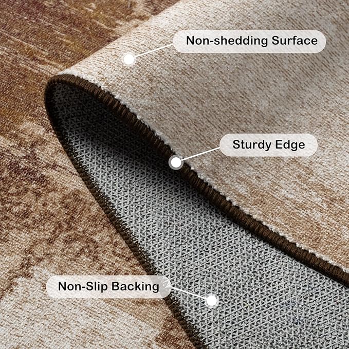 Kelarea Living Room Rug, 8x10 Rug Modern Abstract Washable Rugs Brown Faux Wool Vintage Carpet, Non Slip Rugs for Bedroom, Dining Room, College Dorm, Kids Playroom, Home Office