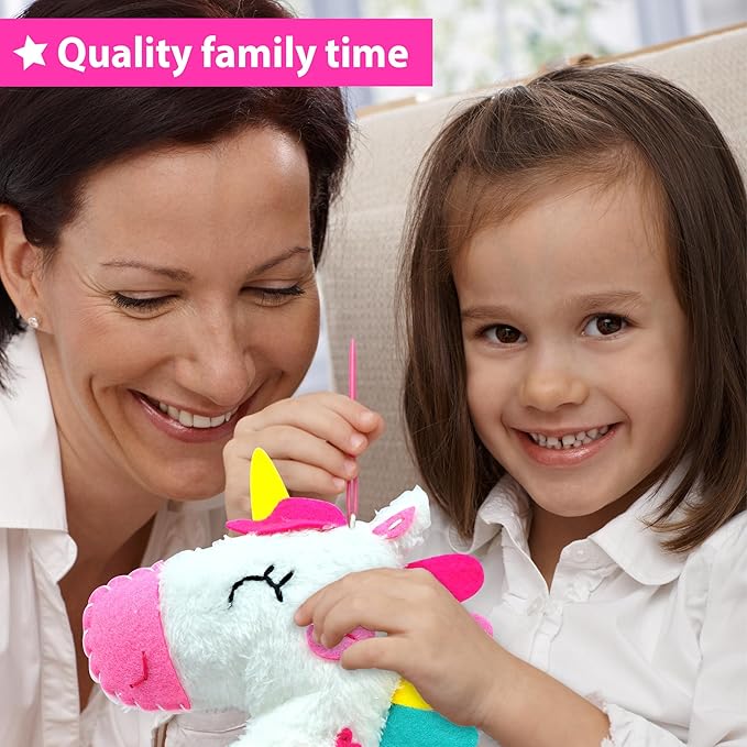 KRAFUN Beginner My First Unicorn Sewing Kit for Kids Art & Craft, Doll Plushie Animal, Instructions & Plush Felt Materials for Learn to Sew, Embroidery, Age 7 8 9 10 11 12
