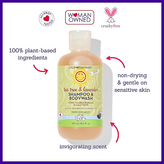 California Baby Tea Tree & Lavender Baby Shampoo And Body Wash - Allergy Tested Baby Soap and Toddler Shampoo, for Dry, Sensitive Skin, 100% Plant-Based - USDA Certified, 251 mL / 8.5 fl. oz.
