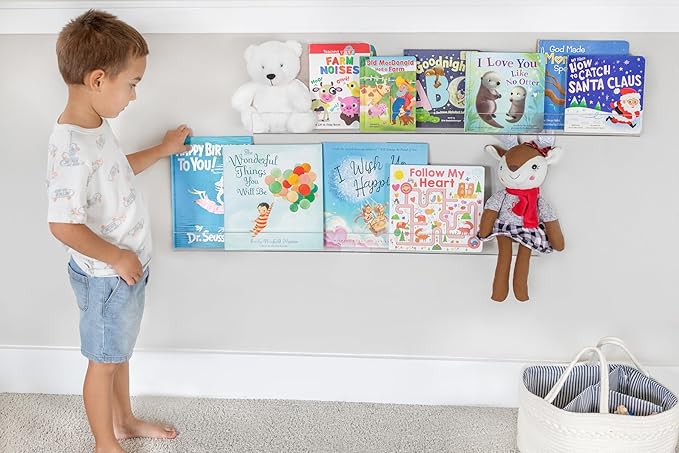 Rebecca Luxurious Acrylic Floating Shelves for Wall - 2 Pack of 16" x 2" x 4" - 5mm Thick Clear Book Shelf for Bathroom, Bedroom, Nursery, Kids Room with Easy Installation Hardware – Cute Bookshelf