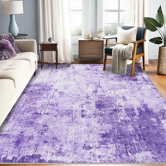 Washable Area Rugs 5'x7' Non-Slip Modern Abstract Soft for Living Room Entryway Bedroom Nursery, Print Pattern, Purple Gray Pink White