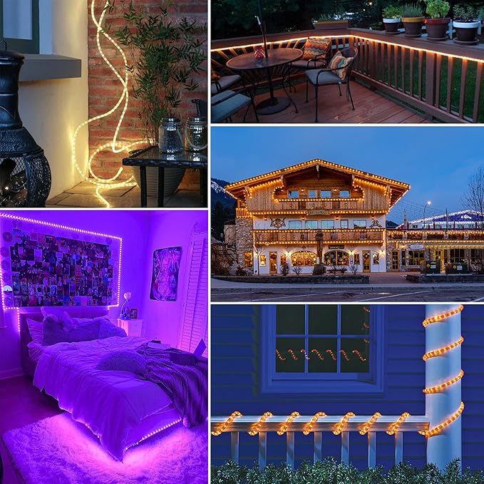 OMIKA 120 LED Rope Lights Plug in, 40ft 16 Colors Changing Outdoor String Light Waterproof with Remote Timer Twinkle Lights for Wedding Garden Patio Party Indoor Outdoor Decor(132 Modes)