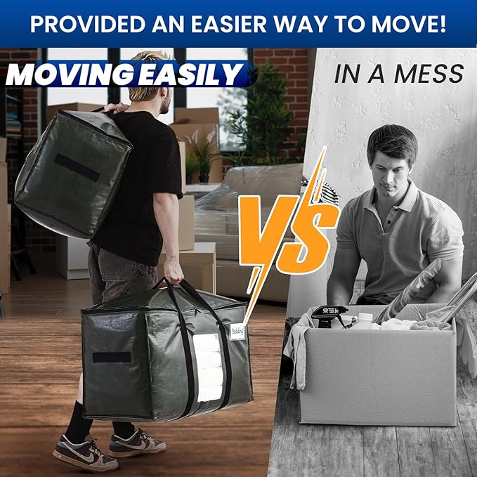 TAILI 4 Pack Green Extra Large Storage Bags, Heavy Duty Totes with Visible Window, Wrap Around Handles, Perfect for Moving