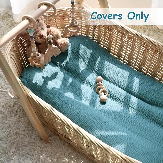 Hooyax Baby Lounger Cover 2 Pack - 100% Muslin Cotton Newborn Lounger Pillow Covers Only, Soft Breathable Infant Lounger Cover with Reinforced Stitching, Fits Most Standard Baby Loungers (Blue Grey)