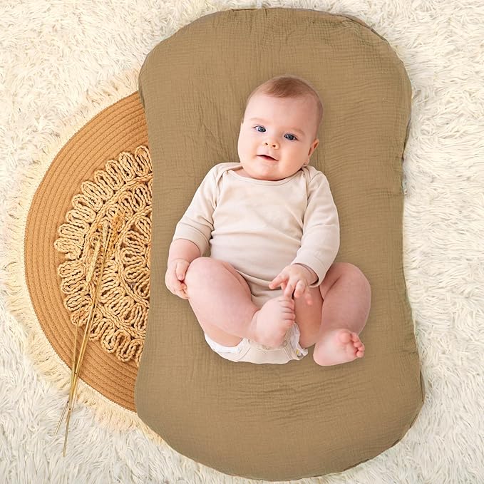 Hooyax Muslin Baby Lounger Cover 1 Pack, 100% Cotton Soft & Breathable Infant Lounger Covers Only for Newborn (Brown)