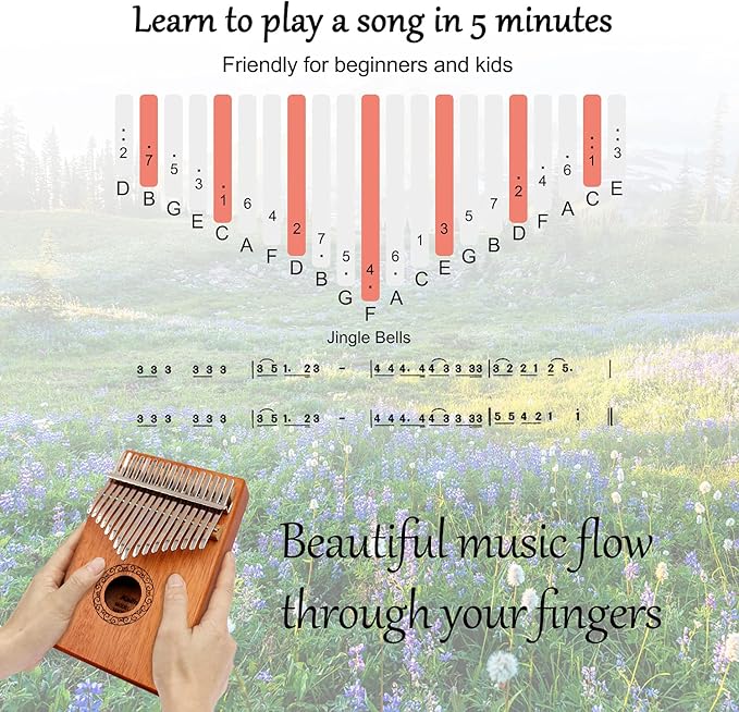 Kalimba Thumb Piano,YUNDIE Portable 17 Keys Mbira Finger Piano with Tune Hammer and Study Instruction,Musical Instruments Birthday Gift for Kid Adult Beginners Professional(Brown)