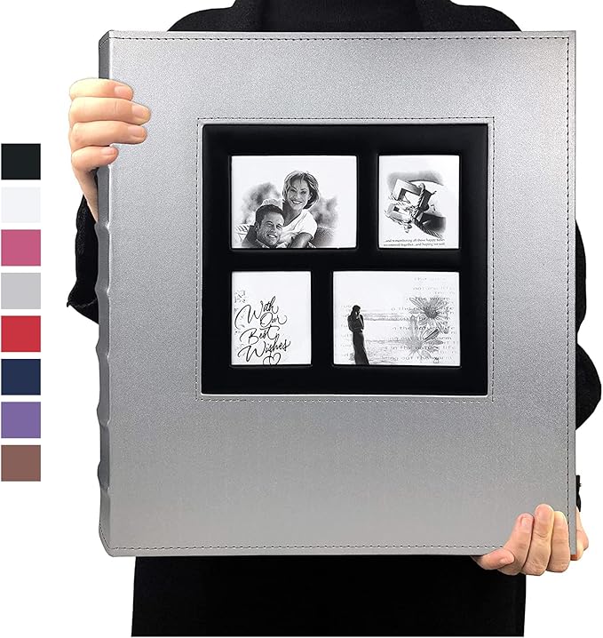 RECUTMS Photo Album 4x6 Holds 600 Photos Black Pages Large Capacity Leather Cover Wedding Family Baby Photo Albums Book Horizontal and Vertical Photos (Silver), 600 pockets