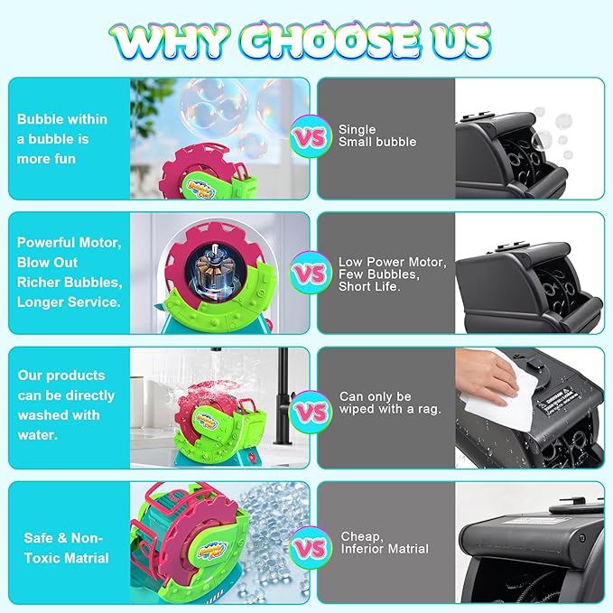 Bubble Machine for Toddlers Kids & Pets, with 8oz Safe Solution, Extra Large & Bubbles in Bubble Maker, Children & Pets Dog Toys Gift, Indoor/Outdoor Birthday Wedding Party Bubble Blower