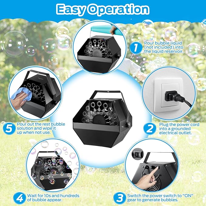 Theefun Bubble Machine: 750ML Metal Automatic Bubble Maker for Toddlers and Kids, Portable Professional Bubble Blower Operated by Plug-in Bubble Toys for Parties Weddings Indoor and Outdoor Use