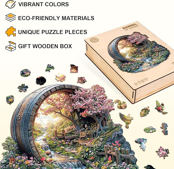 Wooden Puzzles for Adults, Spring Flower Wooden Jigsaw Puzzle for Adults, Unique Animal Shape Wood Puzzles Adult, Birthday Party Gifts for Friends & Family Leisure Time Game Home Decor (XL)
