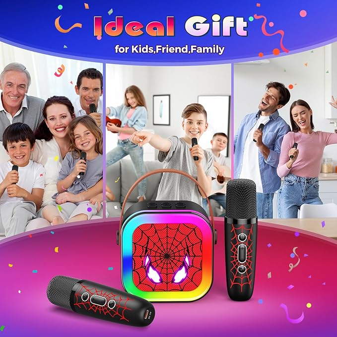 LED Mini Karaoke Machine for Kids: Birthday Gifts for Boys 3 4 5 6 7 8 9 10 Year Old Kid Microphone Toys for Boy Ages 4-8 Portable Bluetooth Speaker with 2 Wireless Mics for Kids Girls Adult