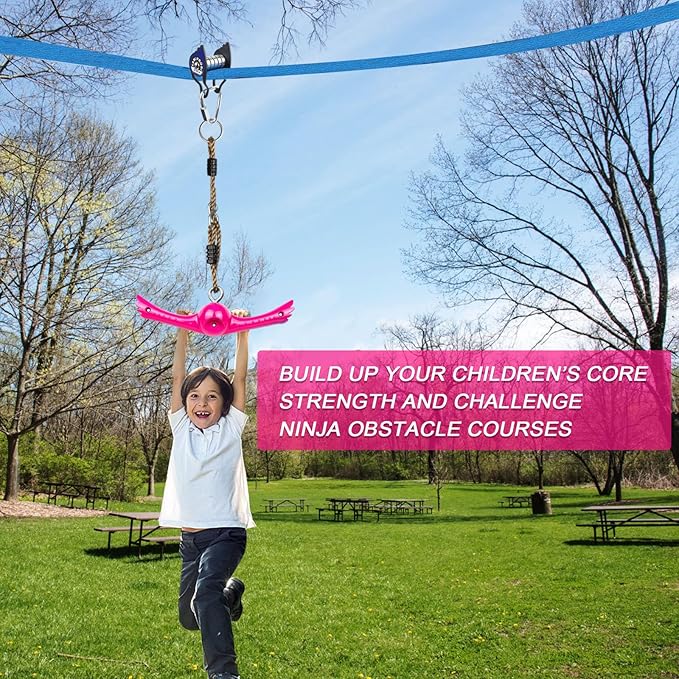 Ninja-Twister Swing Spins Set: Slackline Attachments - 360° Handle Twist-Spin Flips Toy Activate Ninja Powers - Ninja Warrior Accessories - Kids Ninja Hang Toys for Playground Backyard,Pink