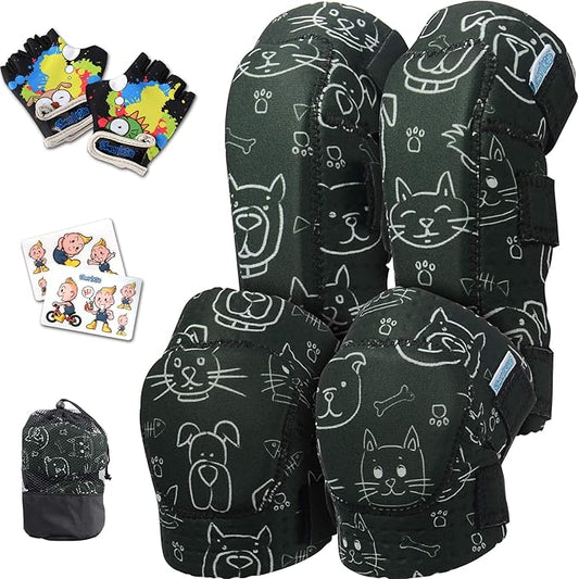 Soft-Style Kids Knee and Elbow Pads with Bike Gloves, Flexible Impact-Resistant Gear for Ages 2-11, Designed for Balance Bikes, Roller-Skating, and Skateboarding