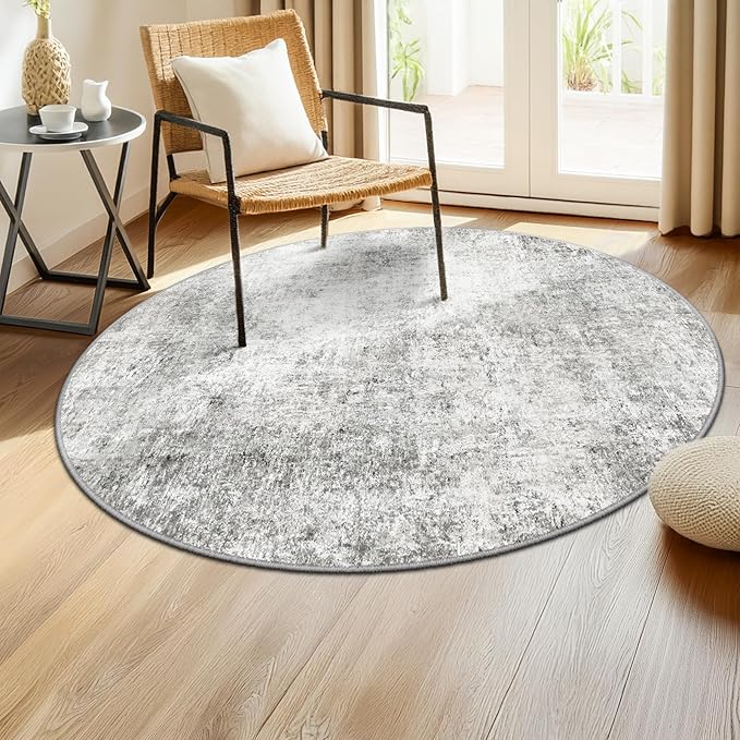 Washable Area Rugs 4ft Non-Slip Modern Abstract Soft for Living Room Entryway Bedroom Nursery, Print Pattern, Gray White Grey