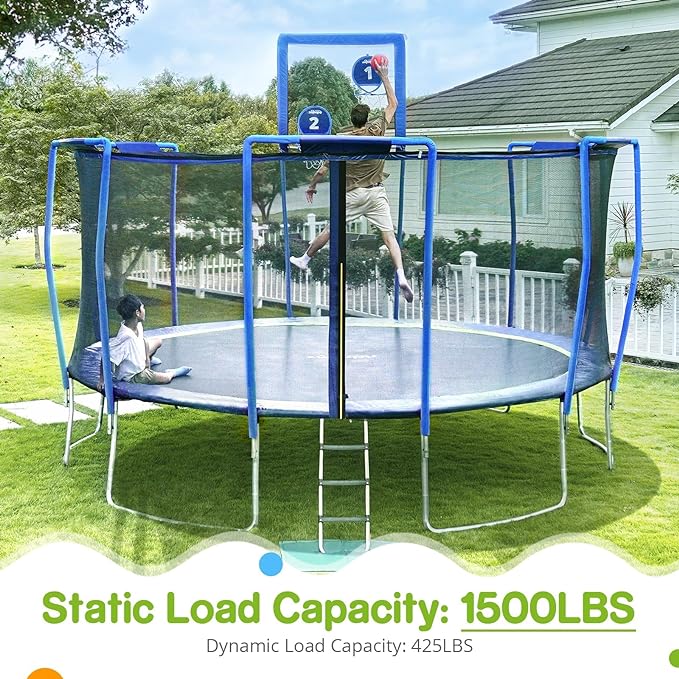Zupapa Trampolines No-Gap Design 1500 LBS Weight Capacity 16 15 14 12 10 8FT for Kids Children with Safety Enclosure Net Outdoor Backyards Large Recreational Trampoline